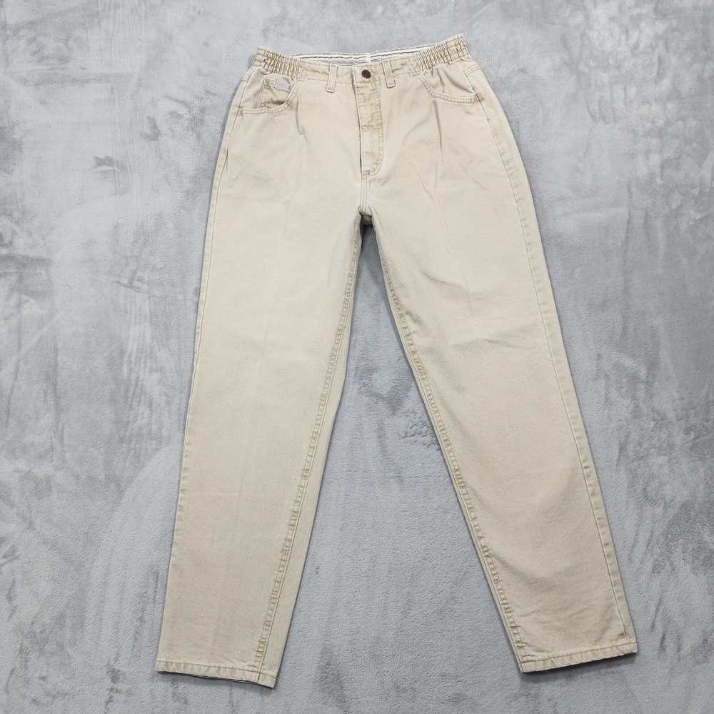 Lee Jeans Womens 12 Beige High Rise Relaxed Tapered Elastic Waist Denim Casual
